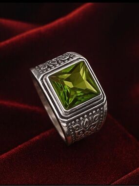 Men's 925 Silver Statement Ring with Square Purple Gem